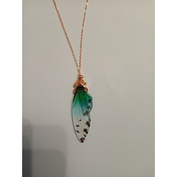 Delicate Realistic Transparent Blue Butterfly Wing Necklace - Picture 3 of 5
